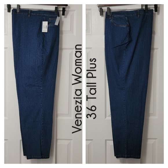 36 Tall Plus Venezia Woman Medium Wash Stretch Blue Denim Jeans NWT - Picture 1 of 10